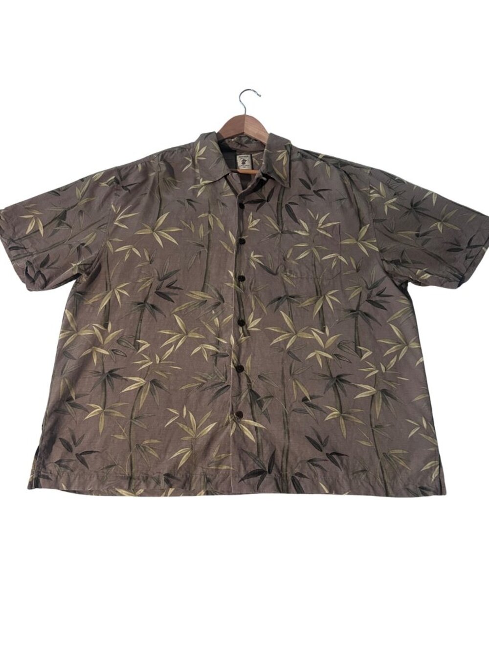 Jamaica Jaxx Mens Bamboo Print Button-Up Shirt XXL Brown Silk Casual